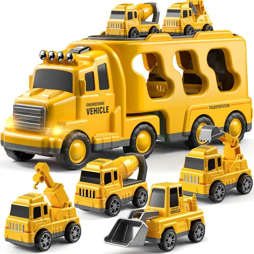 JUKUDAHU Camiones para niños pequeños de 2 a 4 años 1-3 4-8 4-7 para niños y niñas, camiones de juguete de construcción de 5 en 1 para niños,