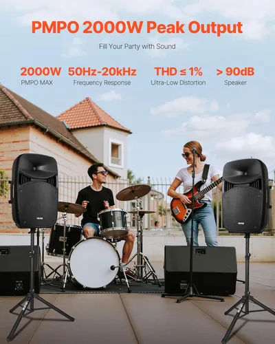 Miniatura 2 de VEVOR Sistema PA portátil, alimentado por 2000 W (PMPO), sistema de sonido con mezclador de 3 canales, altavoces duales, Bluetooth inalámbrico