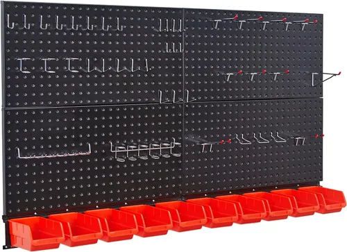 Miniatura 3 de Organizador de pared perforado Ultrawall, paneles de tablero de clavijas de metal negro, sistema de almacenamiento para garaje con ganchos