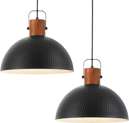 Miniatura 11 de ELYONA Lámparas colgantes martilladas grandes de 16 pulgadas, lámpara colgante de cúpula vintage de madera de fresno, candelabro de cocina de metal