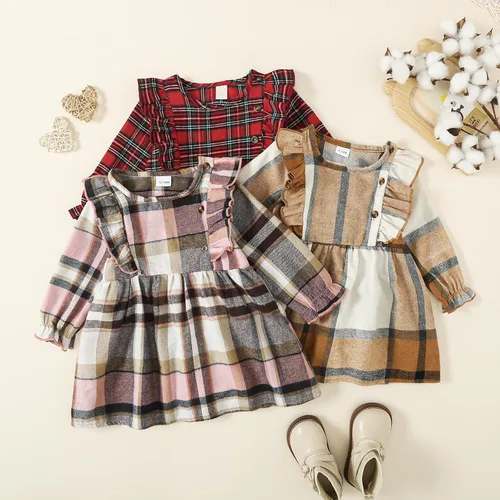 Miniatura 2 de Vestido de Navidad para niña, vestido de manga larga a cuadros, vestido de Navidad para niña