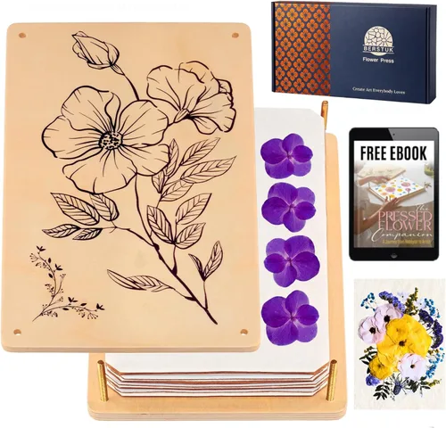 Berstuk Prensa de flores de madera para adultos y adolescentes, incluye tutoriales de video expertos, kit de prensa de flores grande de 10.8 x 6.9