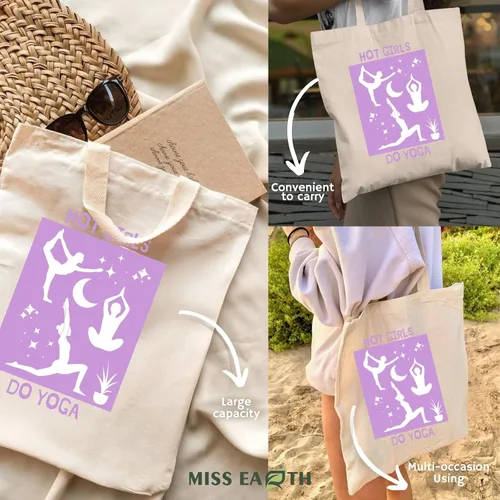 Miniatura 2 de Bolsa de lona de algodón estética, reutilizable, para mujer, regalo casual, vacaciones, tienda, trabajo, gimnasio, yoga, divertido y lindo