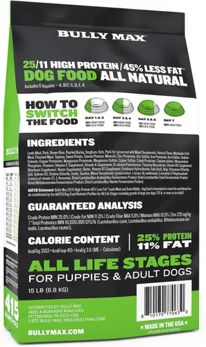 Miniatura 6 de Bully Max 25/11 Alimento seco para perros de alto contenido en proteínas y bajo en grasas con cordero para cachorros y perros adultos - Sabor a