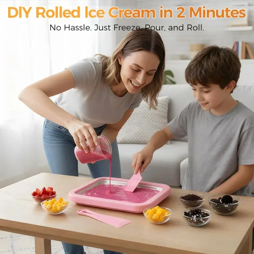 Miniatura 7 de At-Home - Kit de helados enrollados, placa de congelación instantánea de acero inoxidable 2026 con 2 raspadores, bandeja de helado casera, yogur