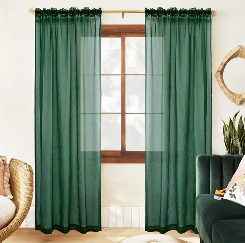 Miniatura 10 de XTMYI Cortinas negras de 48 pulgadas de largo para dormitorio, juego de 2 paneles, bolsillo para cortinero, cortinas de encaje transparentes