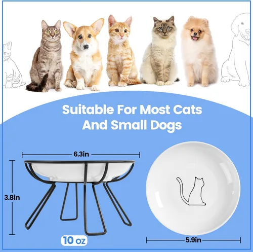 Miniatura 3 de Cuencos Elevados de Cerámica para Gatos - Juego de Cuencos para Gatos Amigable con Vibrissas, Anti-Vómito, Elegante e Higiénico