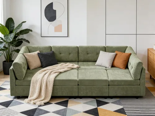 Miniatura 11 de VANOMi - Sofás seccionales de 6 plazas para sala de estar, sofá modular convertible de 118" en forma de nube, cómodos sofás de chenilla y sofás