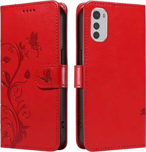 Miniatura 51 de Funda para Motorola Moto E22/E22i, piel sintética, con tarjetero y correa para la muñeca, a prueba de golpes, funda magnética para Motorola Moto Rojo