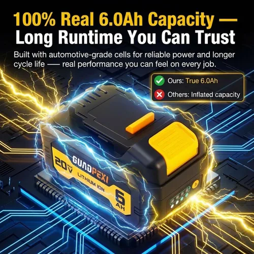 Miniatura 2 de Reemplazo de batería de alta capacidad de 20V 6.0Ah para herramientas DeWalt 20V Max, paquete de 2 iones de litio de grado A, compatible