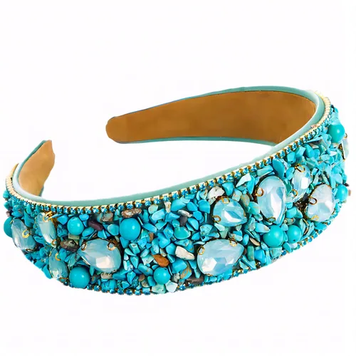 Miniatura 5 de Diademas turquesa para mujeres y niñas, banda ancha antideslizante para la cabeza, bandas para la cabeza con nudo superior, diadema de perlas de Azul