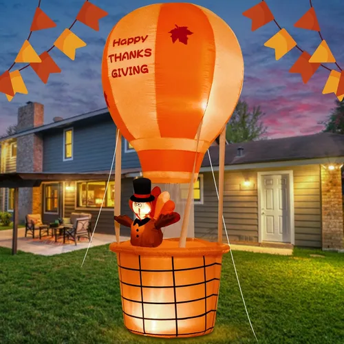 Miniatura 3 de Onory Inflables de Acción de Gracias de 7 pies para decoración al aire libre, globo inflable de aire caliente, pavo de Acción de Gracias con LED