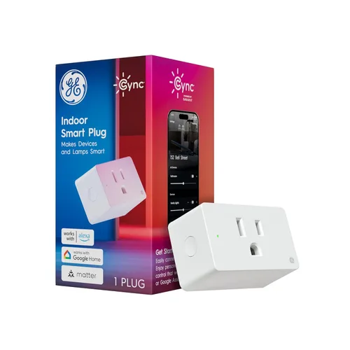 GE Cync Enchufe inteligente interior, control de tomacorriente inteligente, enchufe de salida WiFi, compatible con Matter, funciona con Alexa y