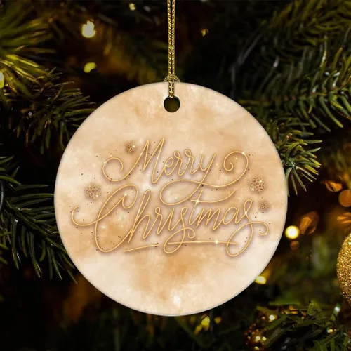 Adorno de Navidad de cerámica de mármol impreso de dos lados, novedad para familiares, amigos y niños, colgantes de recuerdo de Navidad de mármol