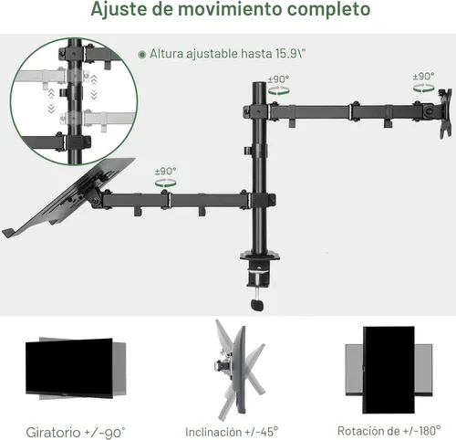 Miniatura 3 de UPGRAVITY Soporte para monitor y portátil, brazo de monitor con bandeja ventilada para pantallas LCD de computadora de 13 a 27 pulgadas y portátiles