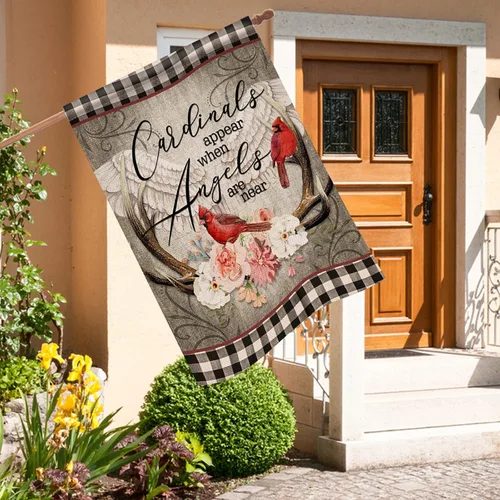 Miniatura 4 de Hzppyz Cardinal Appear When Angels are Near Spring Peony Flower Home Decorative House - Bandera grande, diseño de búfalo a cuadros, jardín, patio