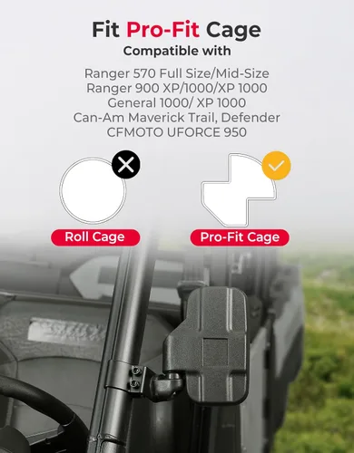 Miniatura 3 de Espejos laterales KEMIMOTO UTV compatibles con Polaris Ranger, Can-Am Defender, Maverick Trail, CFMOTO UFORCE Espejos Pro-Fit con tubo perfilado