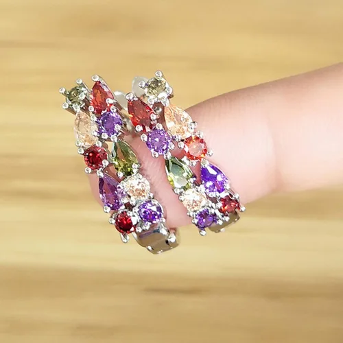 Miniatura 6 de Pendientes de aro para mujer, de lujo, esmeralda sintética, multicolor, circonita cúbica, para mujeres, adolescentes, niñas, cumpleaños, Navidad