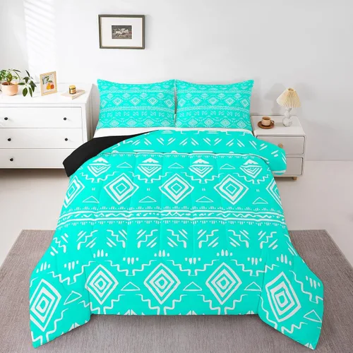 Miniatura 21 de Erosebridal - Juego de ropa de cama estilo tribal bohemio azteca, edredón con estampado étnico blanco y negro, bohemio, tamaño King, juego de Multi