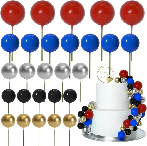Miniatura 12 de ASTARON 50 piezas de palitos para topper de pastel con bolas mini, globos para decoración de pastel, suministros de espuma, bolas para decoración