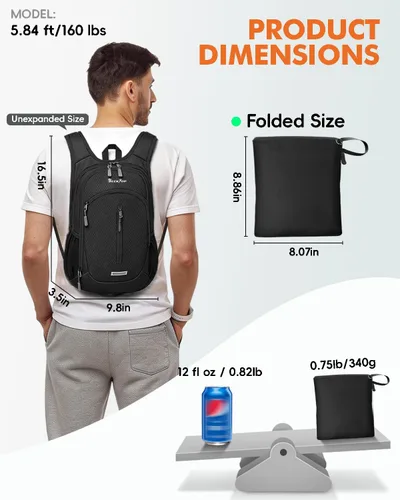 Miniatura 5 de Seektop Mochila de senderismo pequeña de 15 L para viajes, impermeable, ligera, bolsa de senderismo para mujeres y hombres