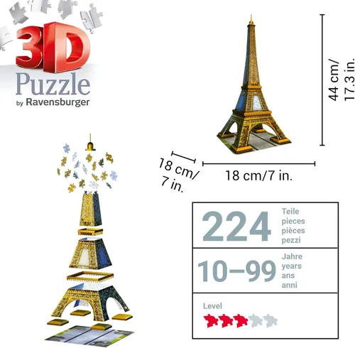 Miniatura 5 de Kit de construcción de la Torre Eiffel Ravensburger con 216 piezas 3D