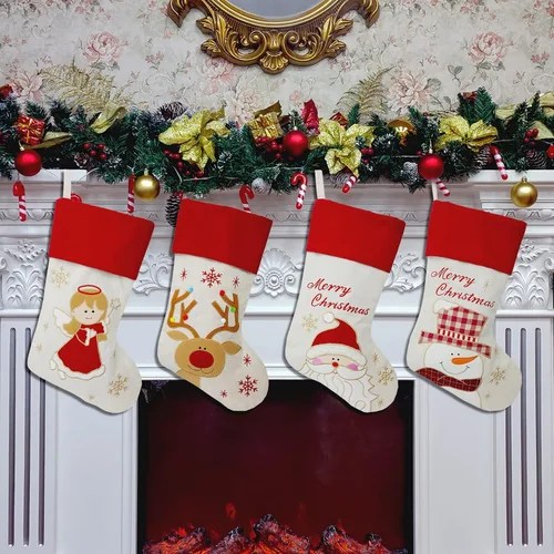 Miniatura 3 de Juego de 3, medias de Navidad personalizadas de 18 pulgadas con tecnología de bordado, diseños de Papá Noel, muñeco de nieve y renos para decoración