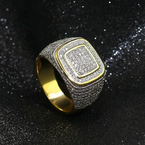 Miniatura 4 de JINAO - Anillo de oro de 18K ICED OUT, anillo de diamante simulado, banda Micropave para hombre