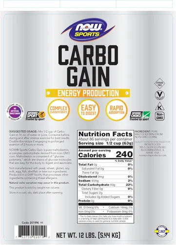 Miniatura 2 de Now Foods, Carbo Gain 100 % Complejo carbohidratos., 733739020192, 1, 1
