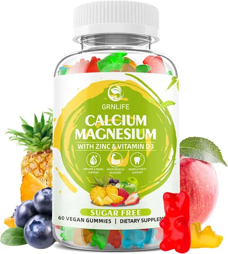 Suplemento de Calcio, Magnesio y Zinc con Vitamina D3, Gomitas de Calcio Sin Azúcar para Mujeres y Hombres, Gomitas de Magnesio de Alta Potencia