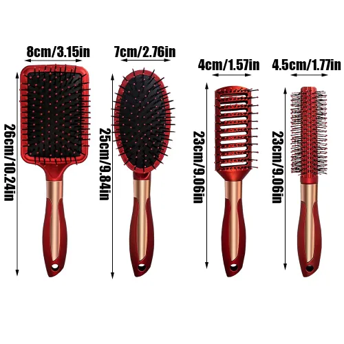 Miniatura 8 de Juego de 4 cepillos para el cabello, incluye peine ovalado de masaje antiestático, cepillo desenredante, cepillo de pelo redondo, cepillo de pelo