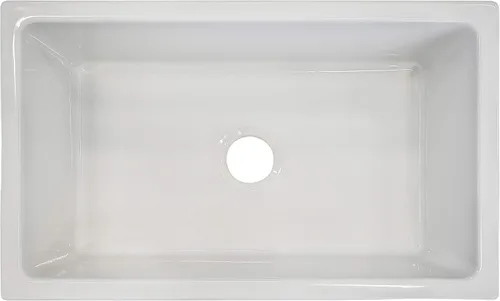 Miniatura 4 de Zuhnë Ostia - Fregadero de cocina de arcilla refractaria blanca de 30 pulgadas, delantal reversible acanalado o liso, cuenco individual de 29 7/8 x