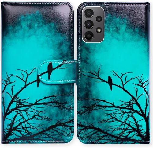 Bcov Funda para Galaxy A23 5G, diseño de pájaro negro y verde con tapa para teléfono con ranura para tarjeta y soporte para Samsung Galaxy A23 5G