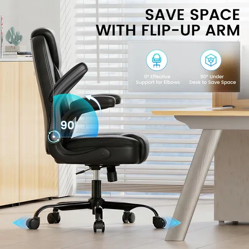 Miniatura 6 de COMHOMA Silla de oficina de cuero, silla de escritorio para computadora con brazos abatibles y respaldo ergonómico, silla ejecutiva resistente