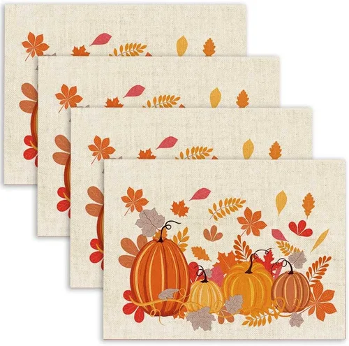 Miniatura 15 de Mrcrypos Juego de 4 manteles individuales de otoño, Halloween, Acción de Gracias, fáciles de limpiar, juego de 4 manteles individuales lavables