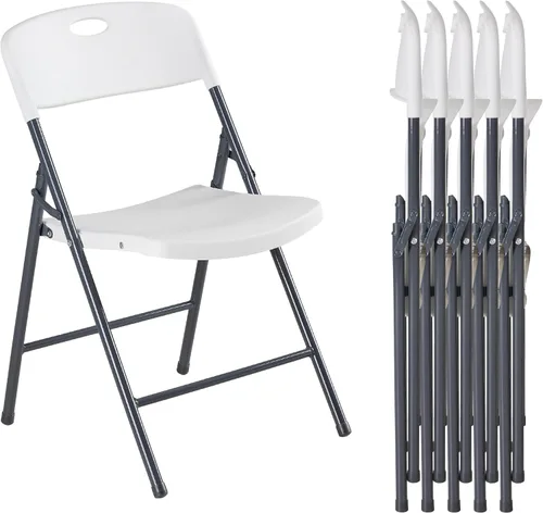 Miniatura 21 de DUMOS Paquete de 12 sillas plegables acolchadas de cuero, asiento comercial apilable portátil para interiores y exteriores con marco de acero, Caqui