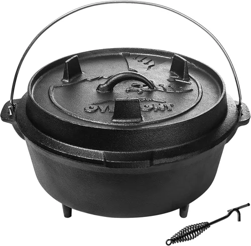 Overmont Olla Holandesa de Acero al Carbono Pre-curada con Tapa de Hierro Fundido, También una Cacerola de Sartén con Tapa y Elevador de Tapa para