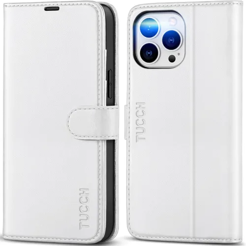 Miniatura 15 de TUCCH Funda tipo cartera para iPhone 13 Pro Max, con bloqueo RFID, ranura para tarjetas y soporte [funda interior de TPU a prueba de impactos], Azul