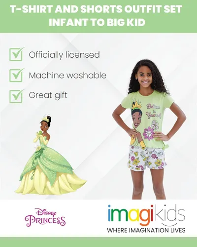 Miniatura 50 de Disney Frozen Moana Princess Tiana - Conjunto de camiseta floral y pantalones cortos de rizo francés para niños pequeños y grandes