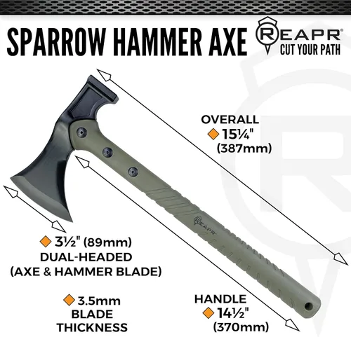 Miniatura 8 de Reapr Hacha de martillo táctico Sparrow – Hacha de supervivencia de 15.25 pulgadas con cabeza de acero inoxidable 2 en 1 para cortar y martillar