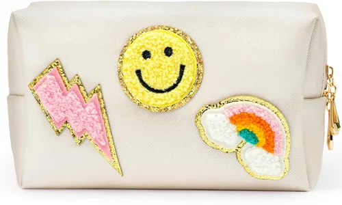 LieToi Preppy Patch - Bolsa pequeña de cosméticos para artículos de tocador, de piel sintética, impermeable, portátil, bolsa organizadora de viaje