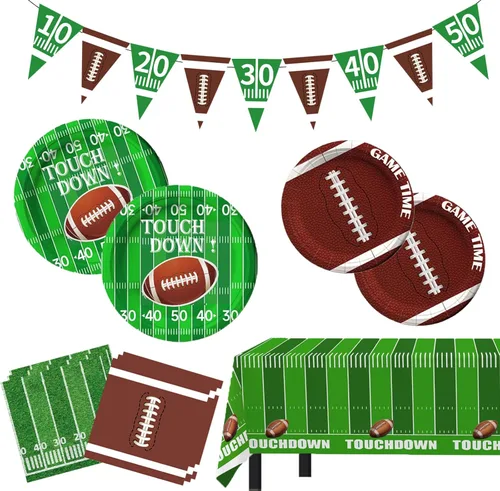 Decoraciones de fiesta de fútbol, juego de suministros para fiesta de fútbol con platos, servilletas, pancarta y mantel, kit de decoración de fiesta