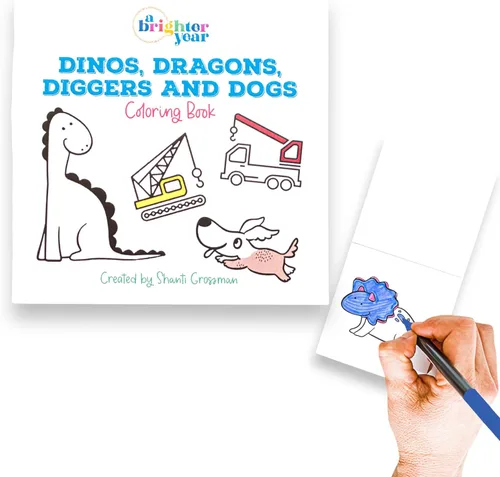 A Brighter Year The Original - Mini libro para colorear para adultos, edición Dinos Dragons Diggers and Dogs, tamaño de bolsillo de 3 x 3 pulgadas,