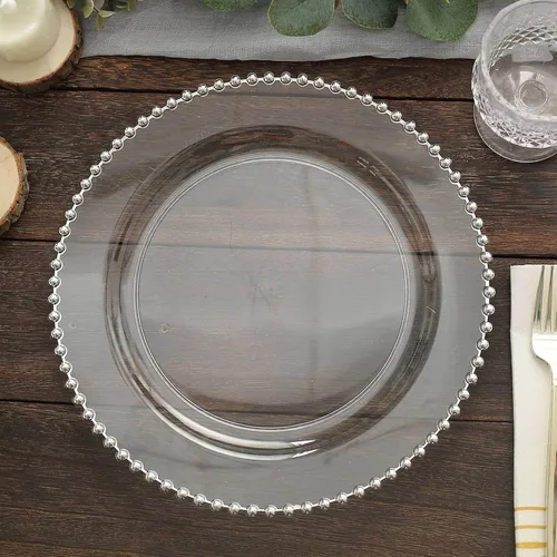 Miniatura 47 de Efavormart - Paquete de 10 platos de postre de plástico transparente rubor con borde de cuentas, platos redondos desechables para ensalada, 8