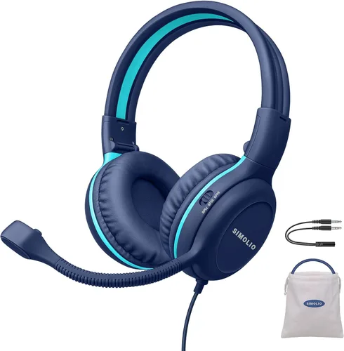 Miniatura 8 de SIMOLIO Audífonos para niños con micrófono para la escuela, auriculares con cable de 75/85/94 dB con micrófono retráctil para iPad, PC, laptop