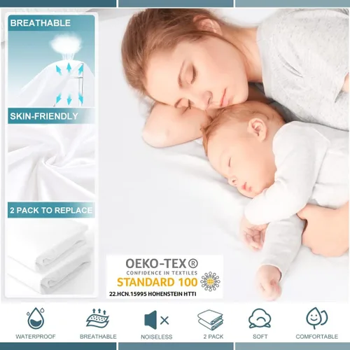 Miniatura 4 de Protector de colchón impermeable tamaño individual, funda de colchón de bolsillo profundo, suave y transpirable, funda de cama ajustable sin ruido