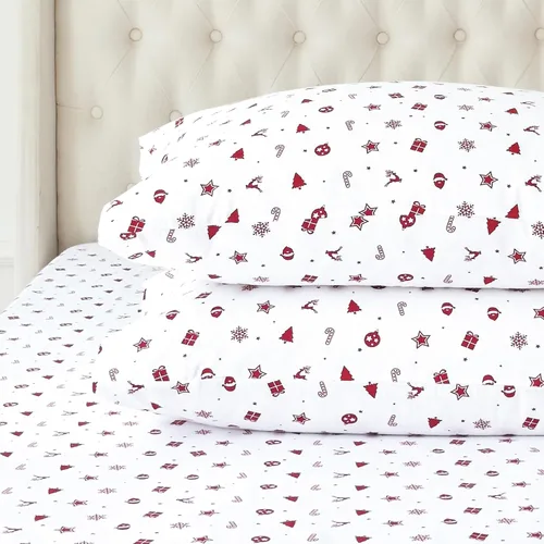 Elegant Comfort Juego de sábanas de franela ultrasuaves de 4 piezas 100% de algodón turco - Sábanas de franela navideñas de alta calidad, cálidas y