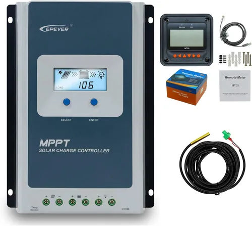 EPEVER - Controlador de carga solar MPPT de 40 A, 98 % de alta eficiencia con pantalla remota MT50 de 12 V/24 V, auto para sistemas marinos de