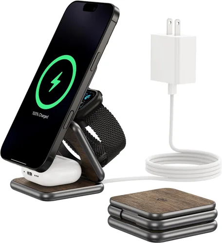 Miniatura 9 de KU XIU Cargador inalámbrico magnético plegable X40, estación de carga 3 en 1 para iPhone 17/16/15/14/13/12 y iPhone Air, carga rápida de 5 W