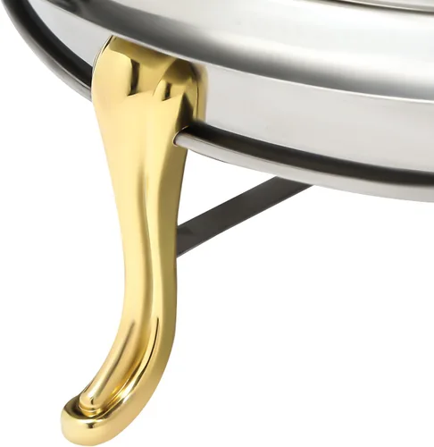Miniatura 8 de Plato redondo para rozar, de acero inoxidable, para bufé, 2.5 L, calentadores de bufé con soporte de combustible (9.4 in dorado)